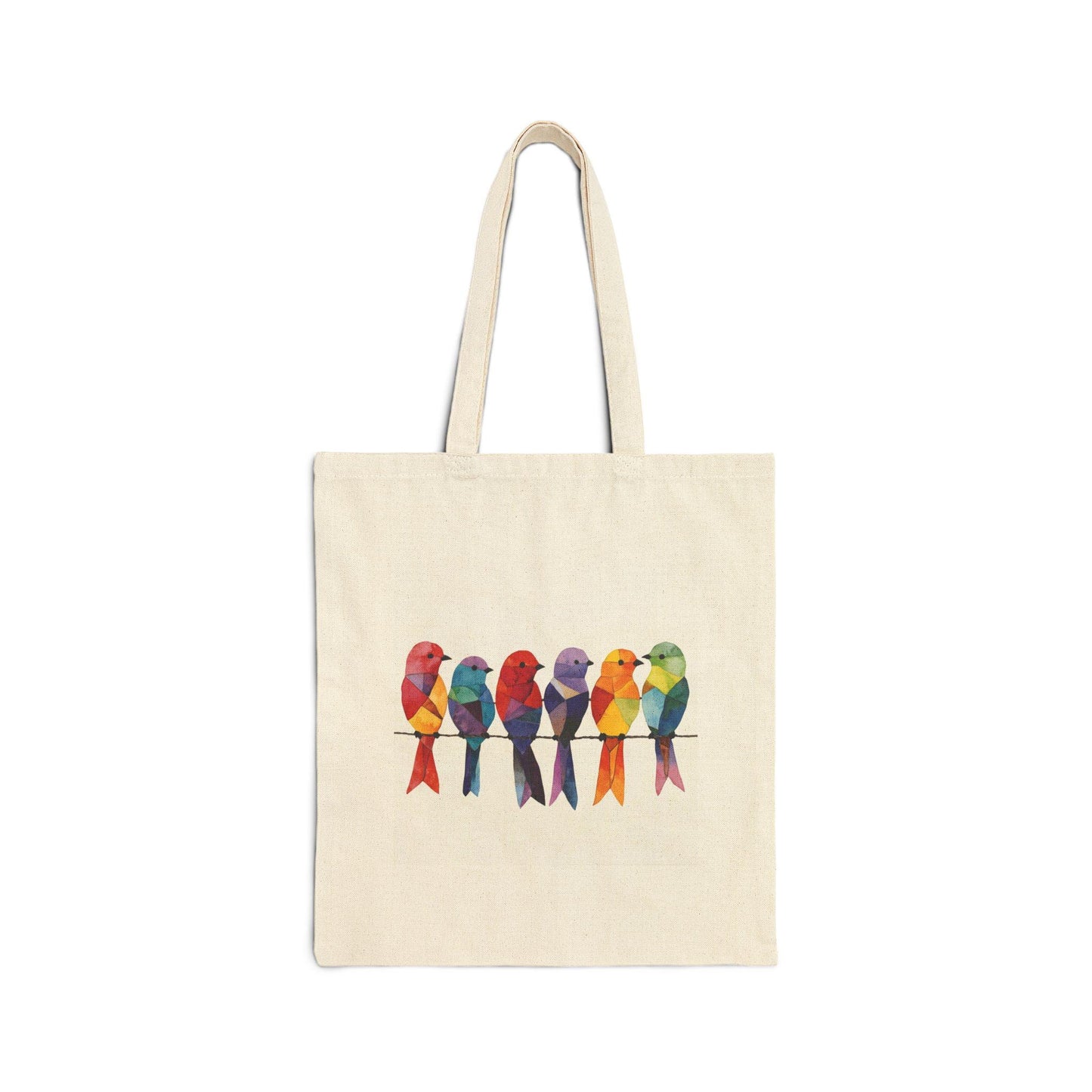 Cotton Canvas Tote Bag - Birds on a wire - Art Canvas Tote - Grocery Tote Bag Canvas