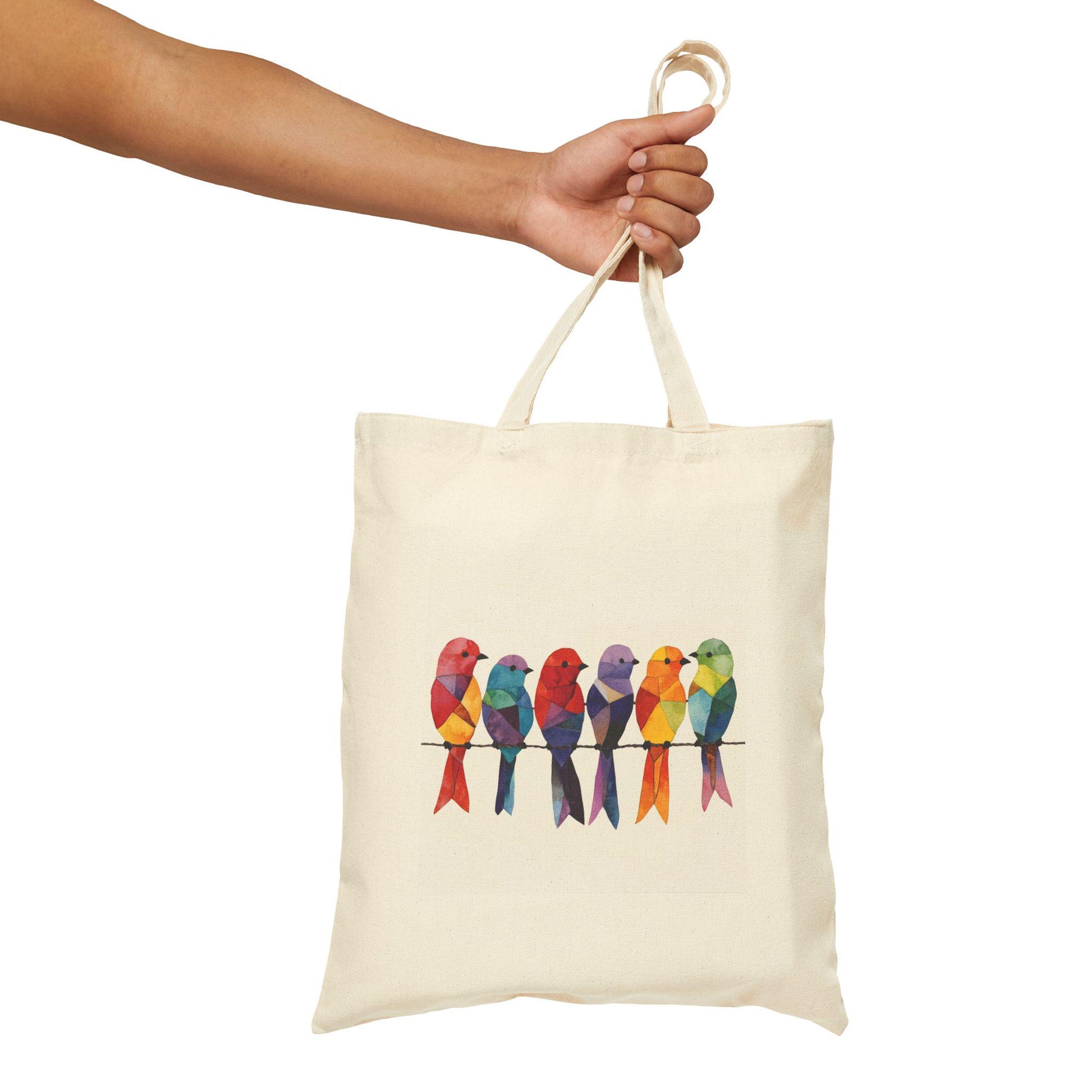 Cotton Canvas Tote Bag - Birds on a wire - Art Canvas Tote - Grocery Tote Bag Canvas