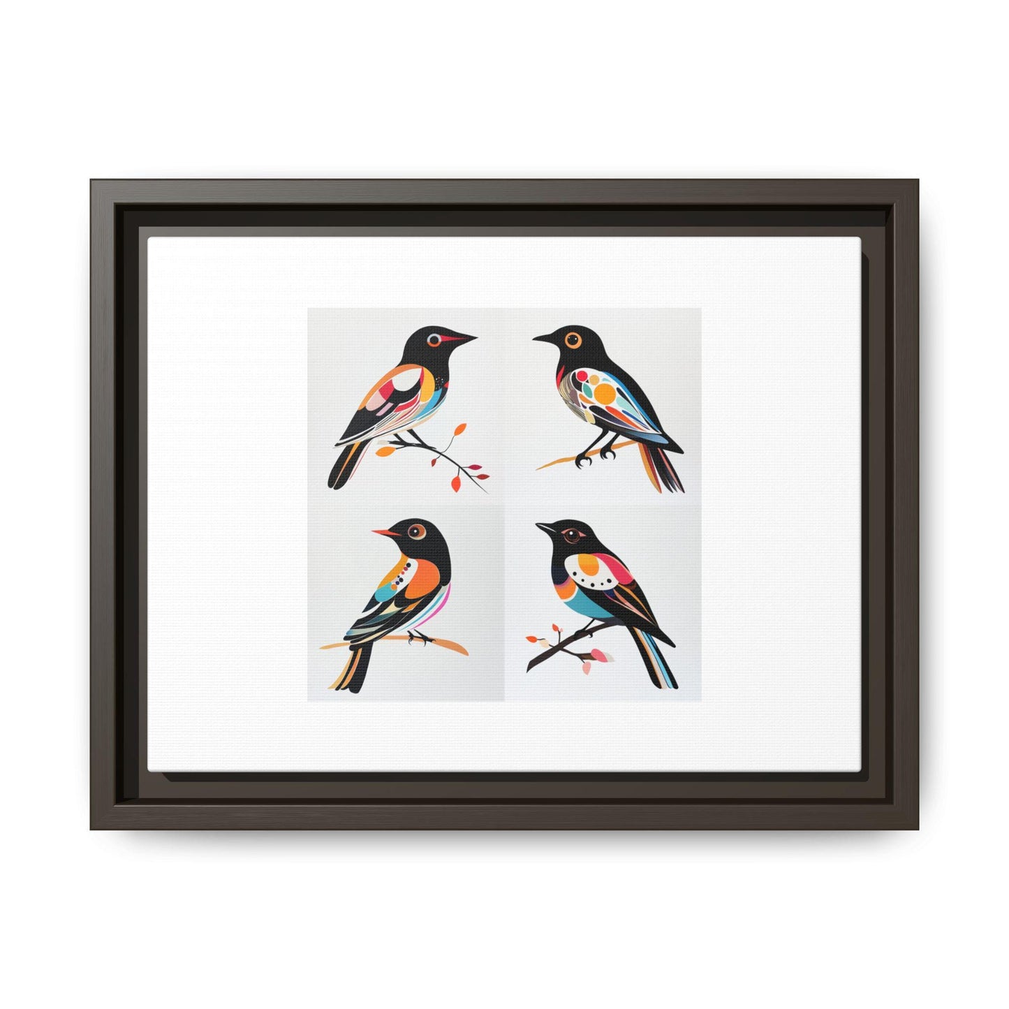 Mid-Century Modern Birds - Matte Canvas, Framed (Multi-color)