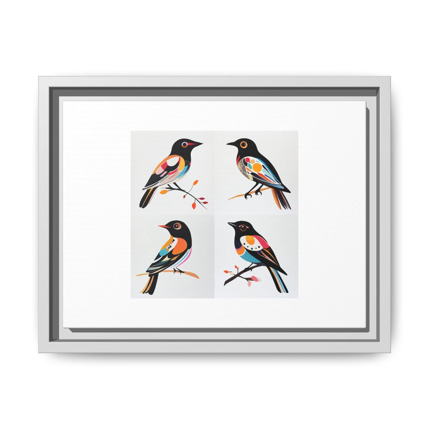 Mid-Century Modern Birds - Matte Canvas, Framed (Multi-color)