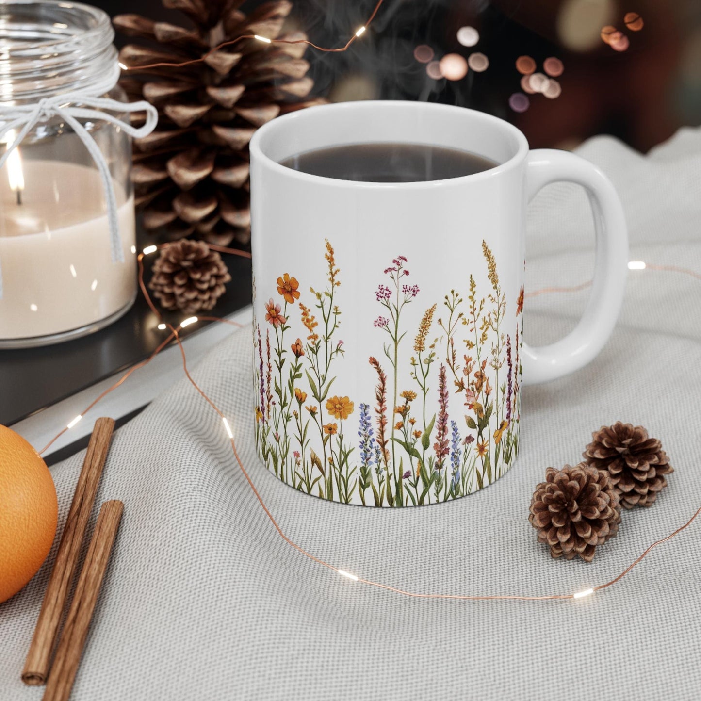 Wildflower Ceramic Mug 11oz - Classy Wildflower Mug - Flower Coffee Cup Gift