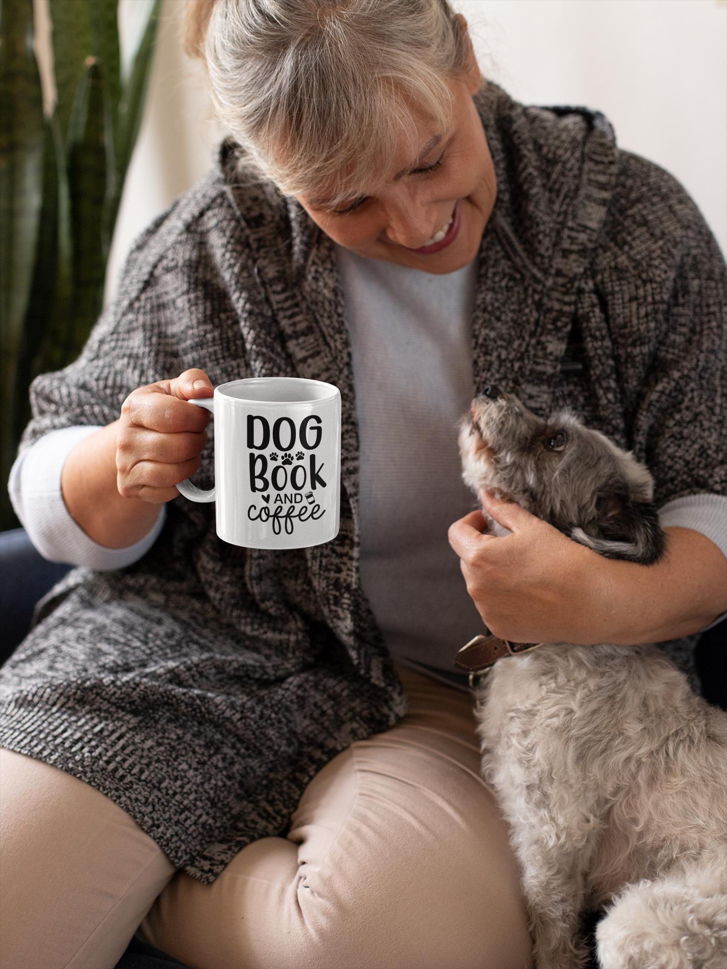 Dog, Book, Coffee - Ceramic Coffee Cup, 11oz - Dog lovers coffee cup