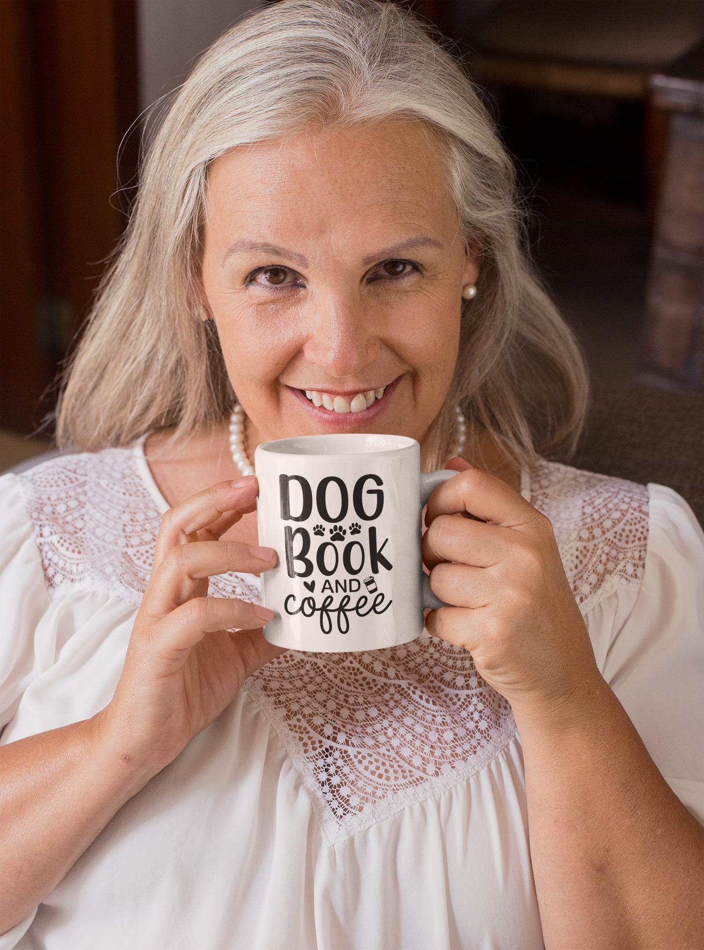 Dog, Book, Coffee - Ceramic Coffee Cup, 11oz - Dog lovers coffee cup