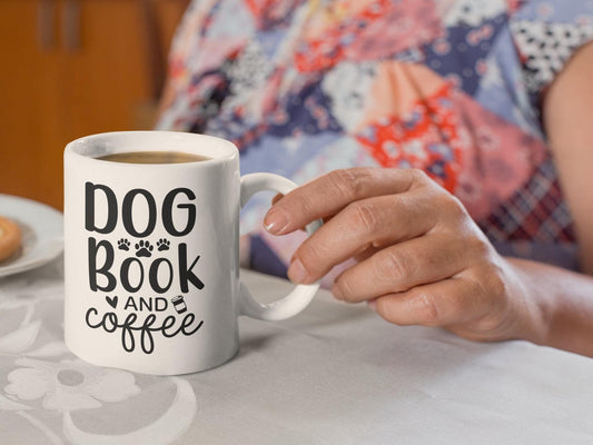 Dog, Book, Coffee - Ceramic Coffee Cup, 11oz - Dog lovers coffee cup