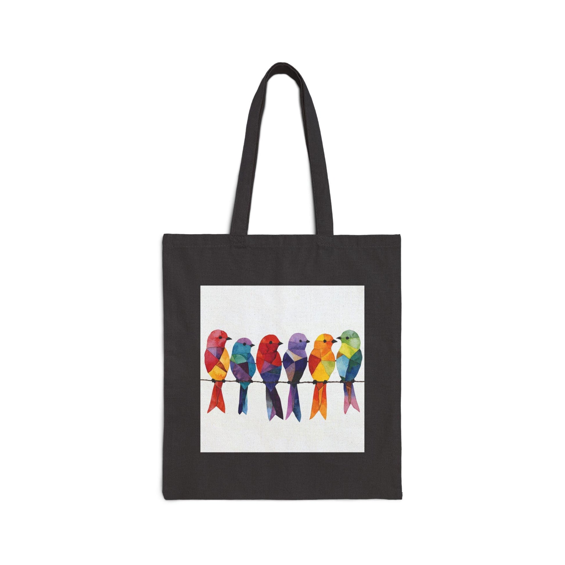 Cotton Canvas Tote Bag - Birds on a wire - Art Canvas Tote - Grocery Tote Bag Canvas