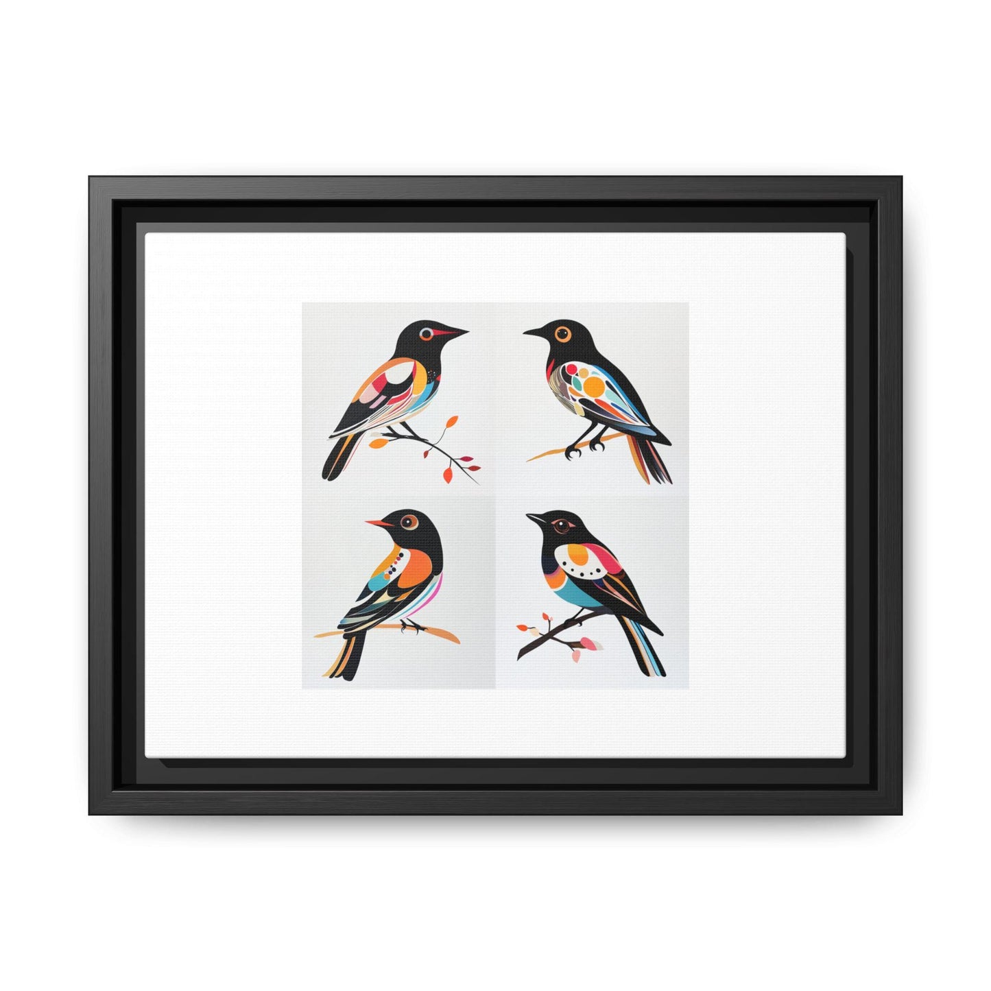 Mid-Century Modern Birds - Matte Canvas, Framed (Multi-color)