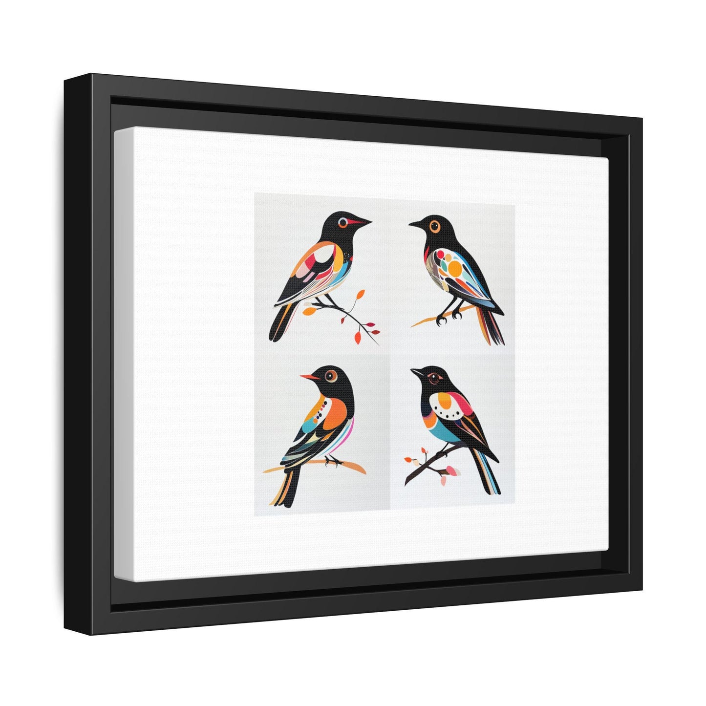 Mid-Century Modern Birds - Matte Canvas, Framed (Multi-color)