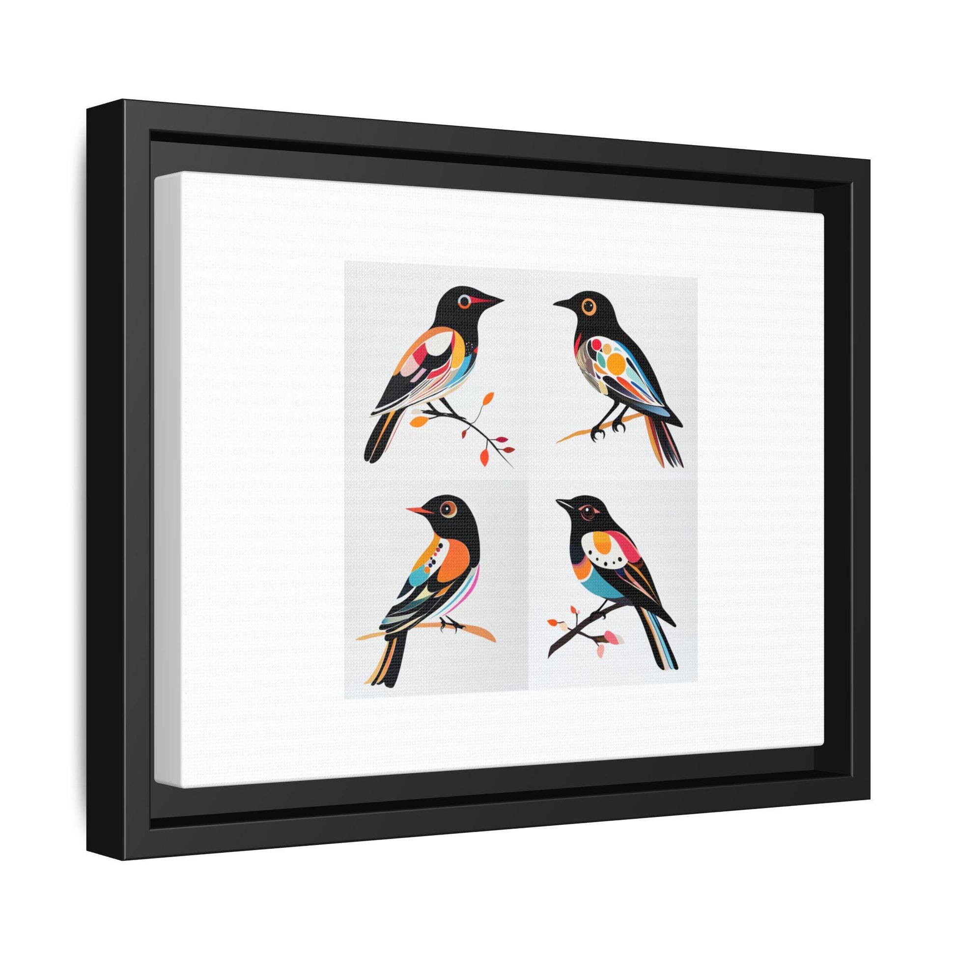 Mid-Century Modern Birds - Matte Canvas, Framed (Multi-color)