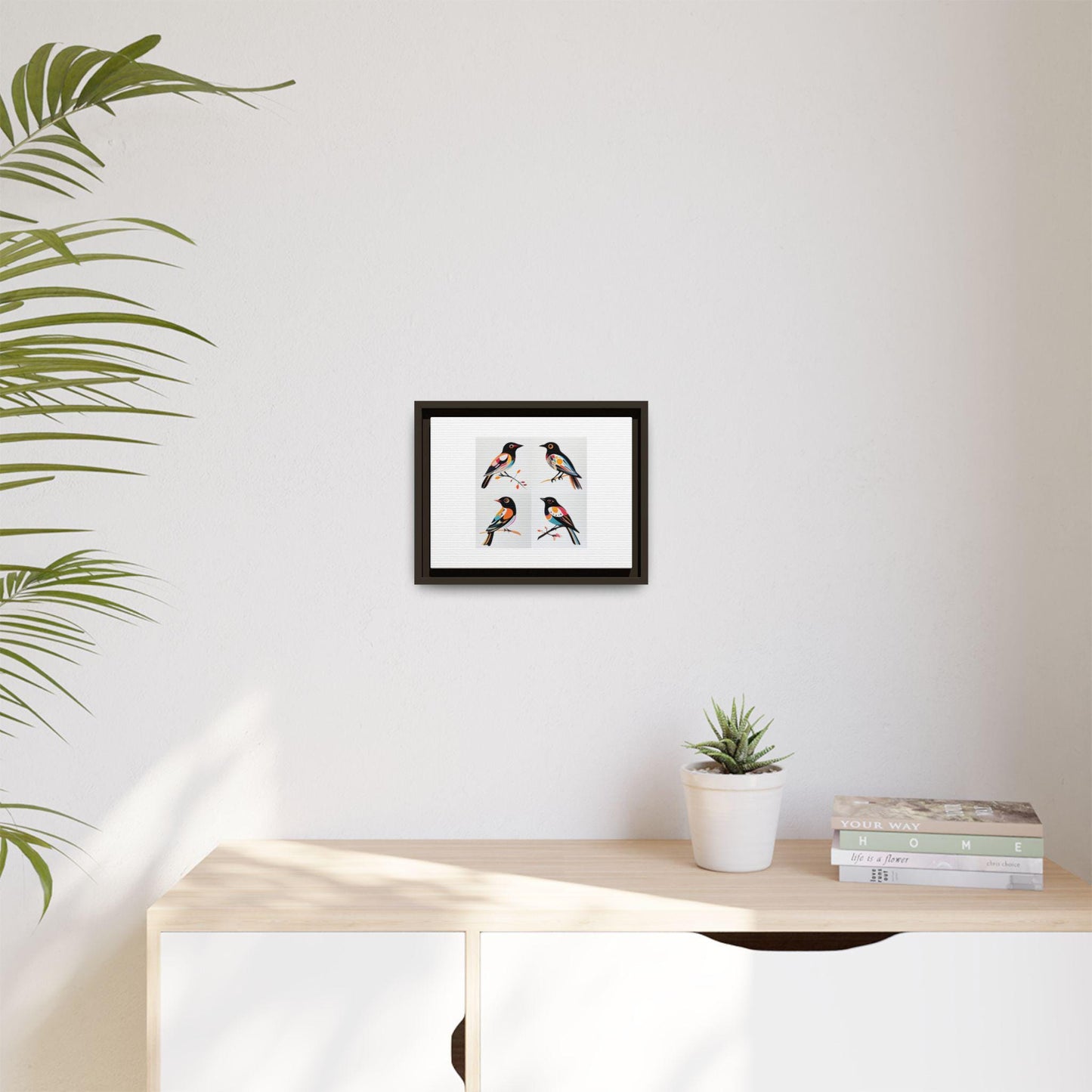 Mid-Century Modern Birds - Matte Canvas, Framed (Multi-color)