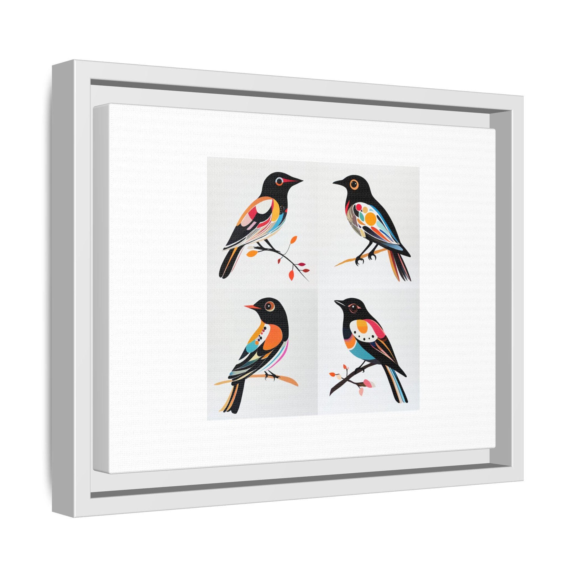 Mid-Century Modern Birds - Matte Canvas, Framed (Multi-color)