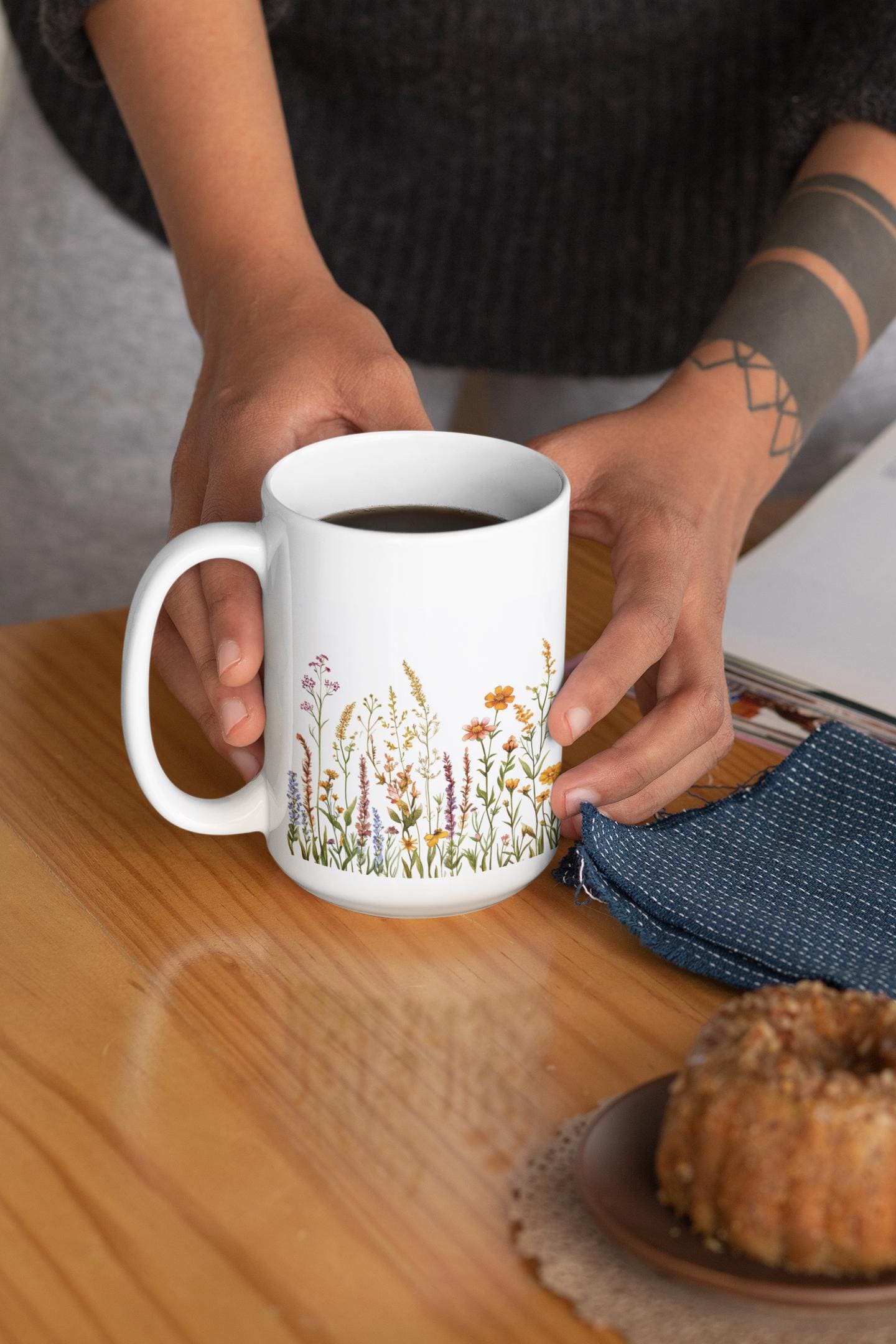 Wildflower Ceramic Mug 11oz - Classy Wildflower Mug - Flower Coffee Cup Gift