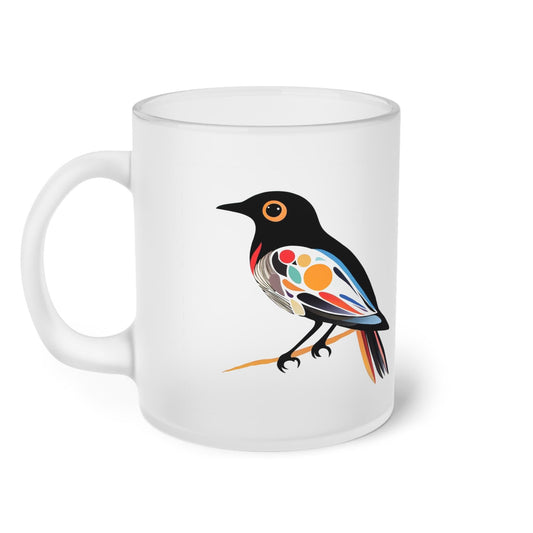 Mid-Century Modern Bird Art - Frosted Glass Mug - Colorful Glass Coffee Cup